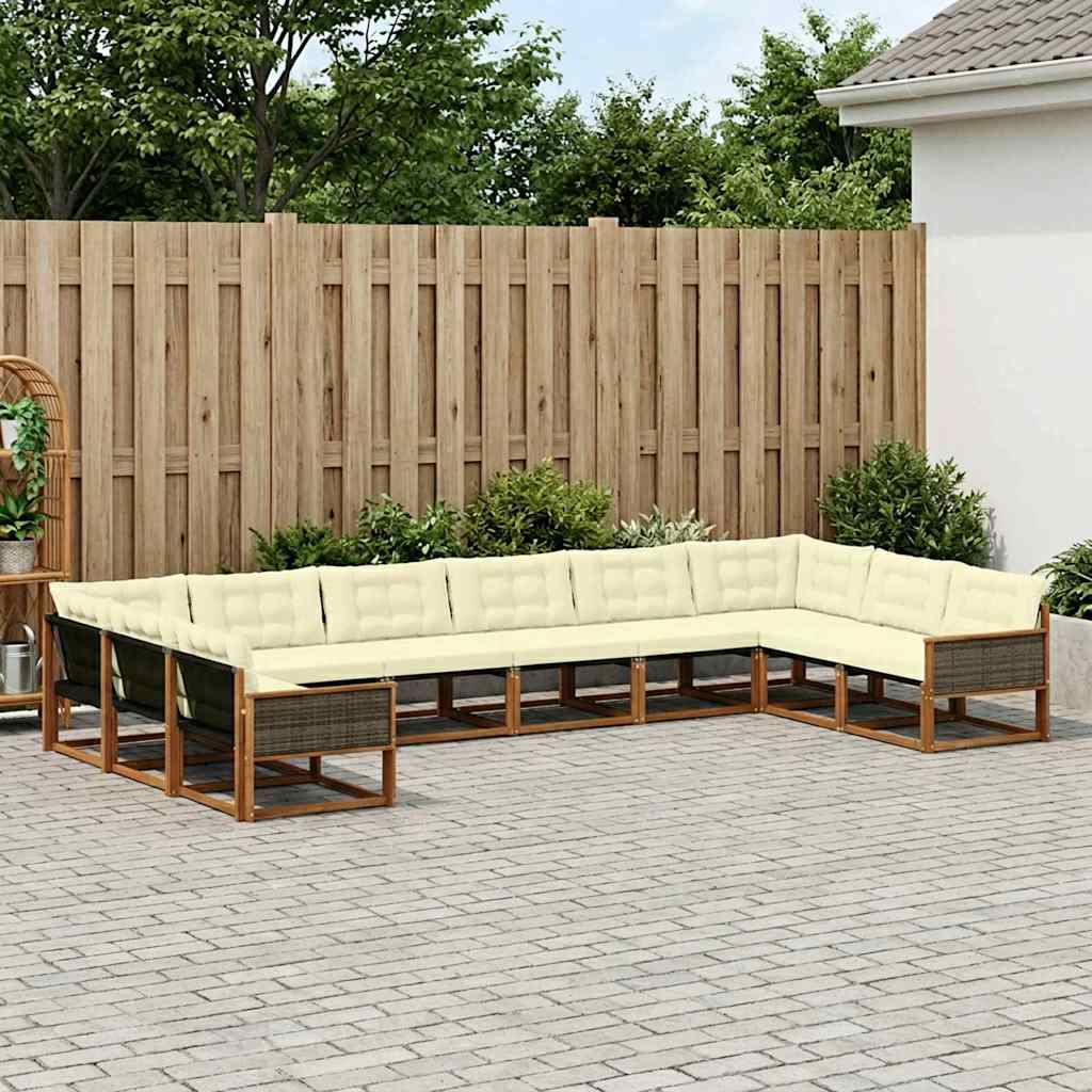 Outdoor-Sofagarnitur mit Kissen 10 pcs Natur und Creme