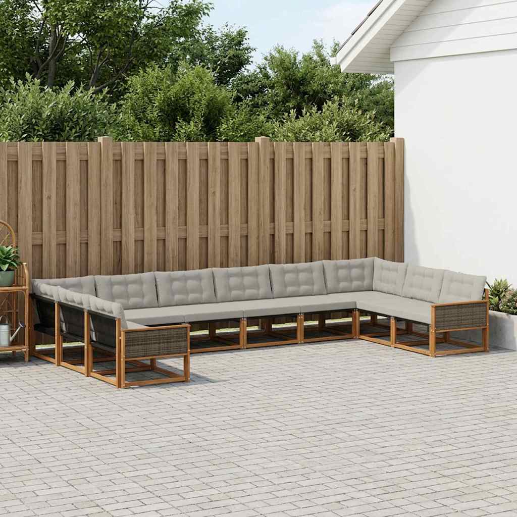 Outdoor-Sofagarnitur mit Kissen 10 pcs Natürlich und Hellgrau