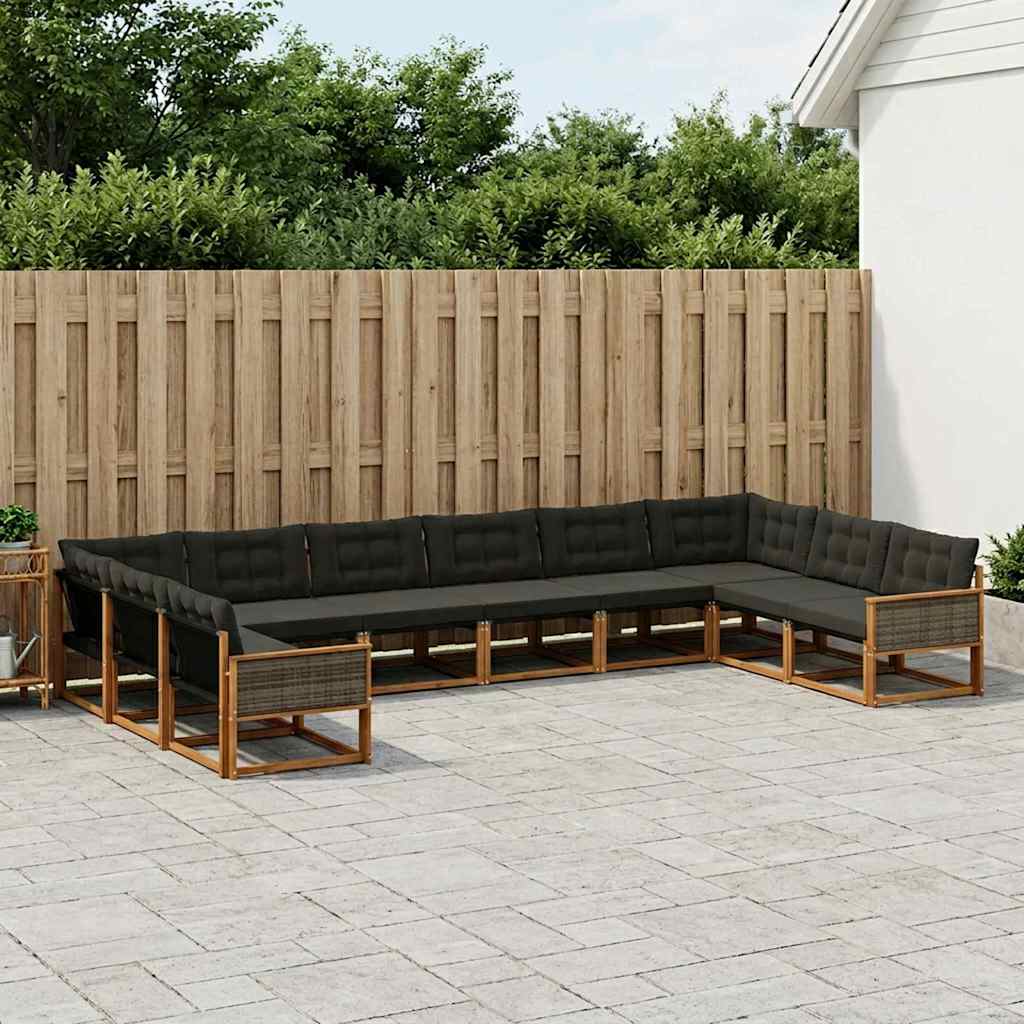 Outdoor-Sofagarnitur 10 stk. Natur und Schwarz