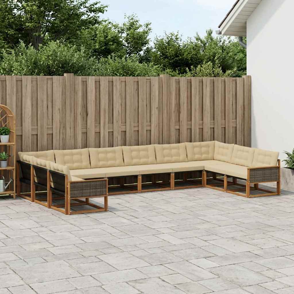 Outdoor-Sofagarnitur mit Kissen 10 pcs Natur und Beige