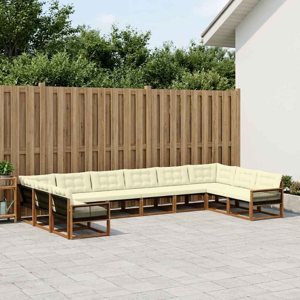 Outdoor-Sofagarnitur mit Kissen 10 pcs Natur und Creme