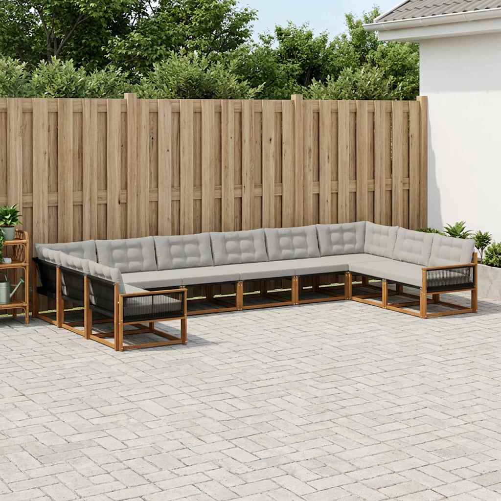 Outdoor-Sofagarnitur mit Kissen 10 pcs Natürlich und Hellgrau