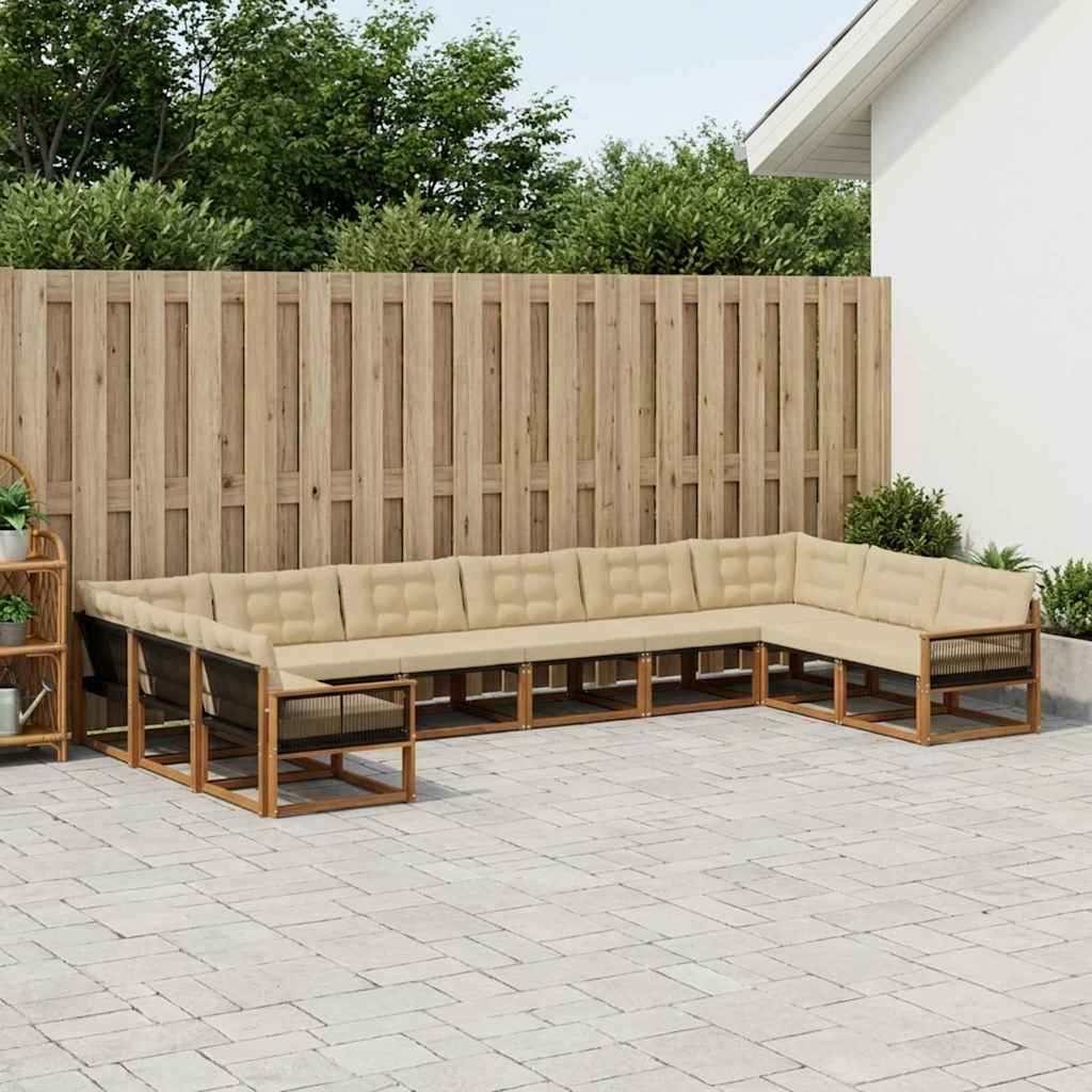 Outdoor-Sofagarnitur mit Kissen 10 pcs Natur und Beige