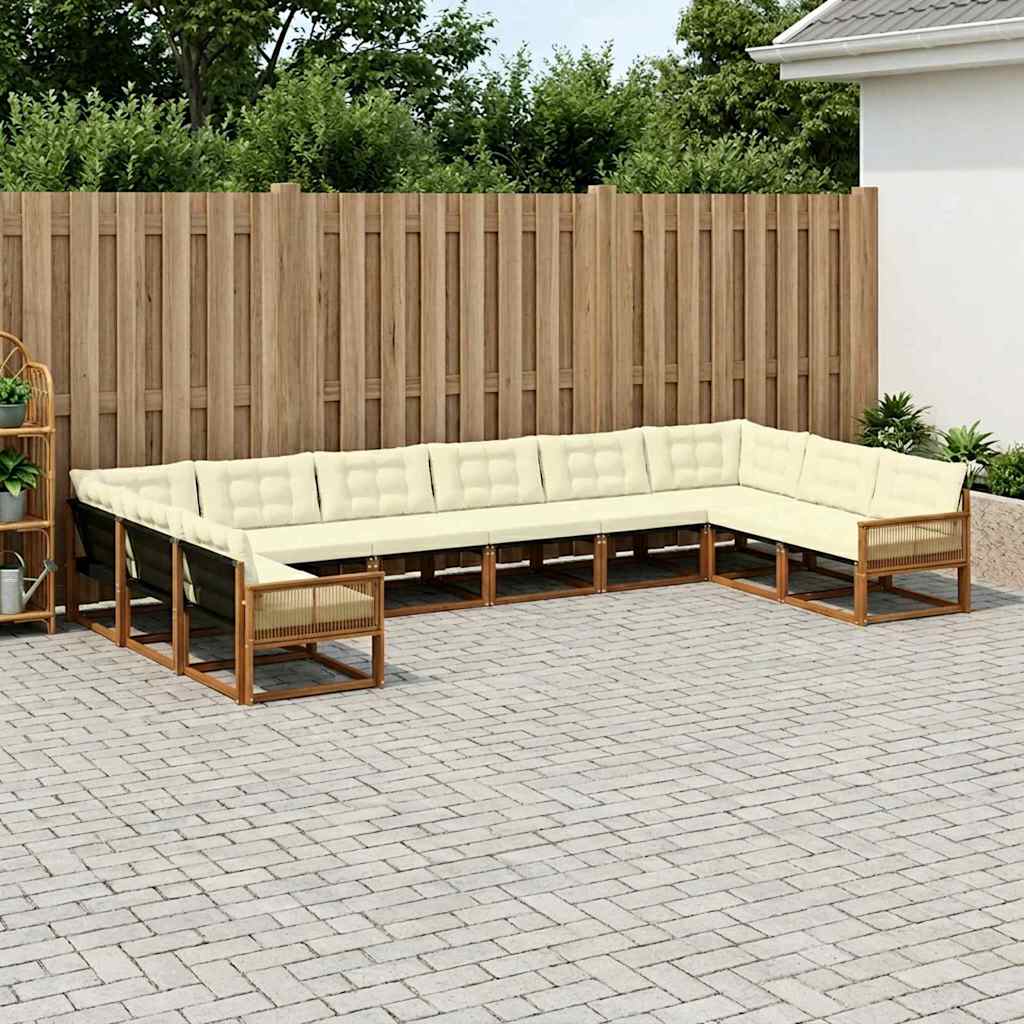 Outdoor-Sofagarnitur mit Kissen 10 pcs Natur und Creme