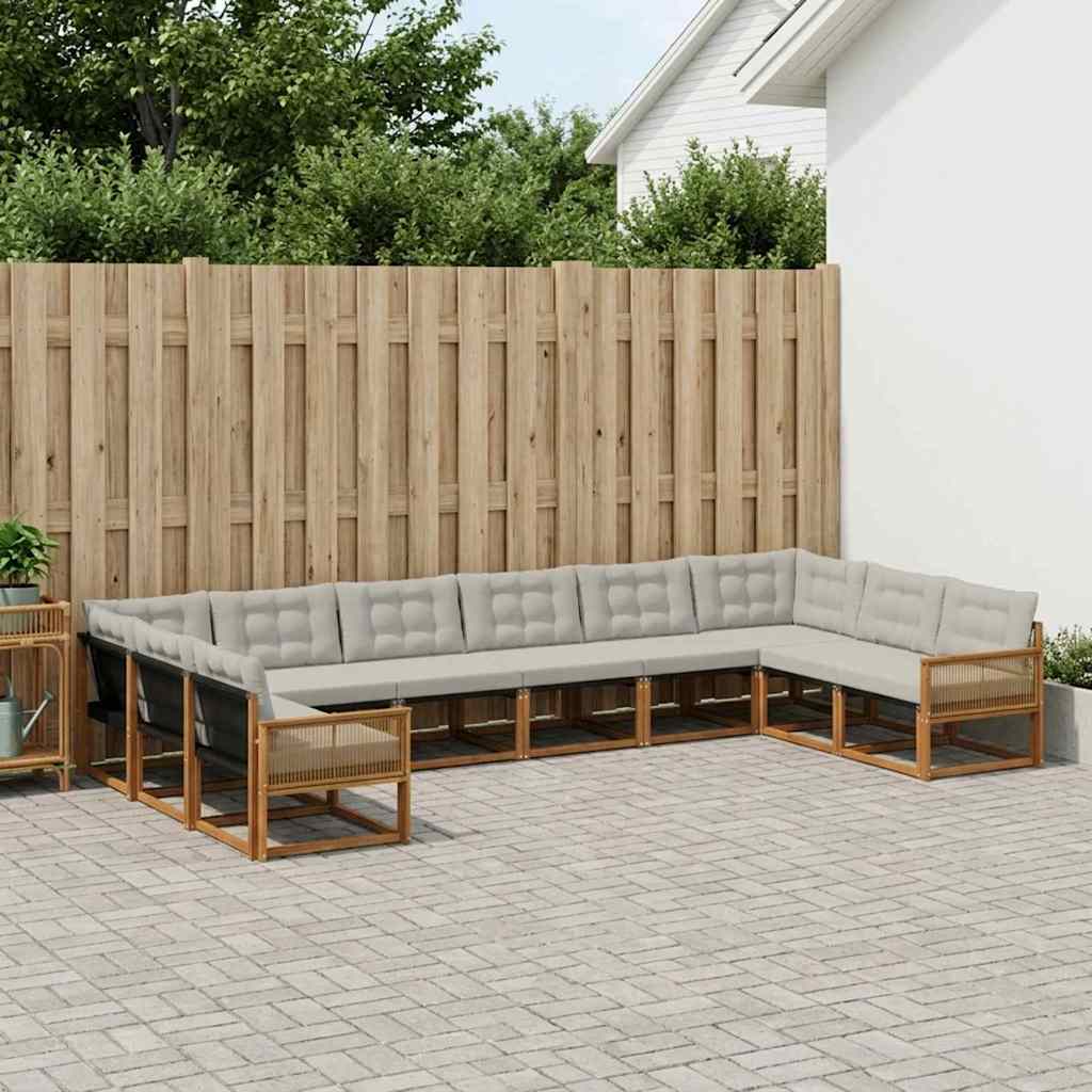 Outdoor-Sofagarnitur mit Kissen 10 pcs Natürlich und Hellgrau