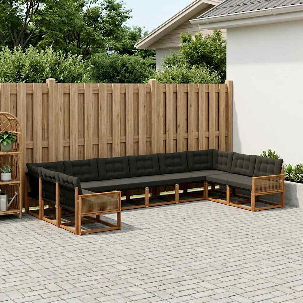 Outdoor-Sofagarnitur 10 stk. Natürlich und Schwarz