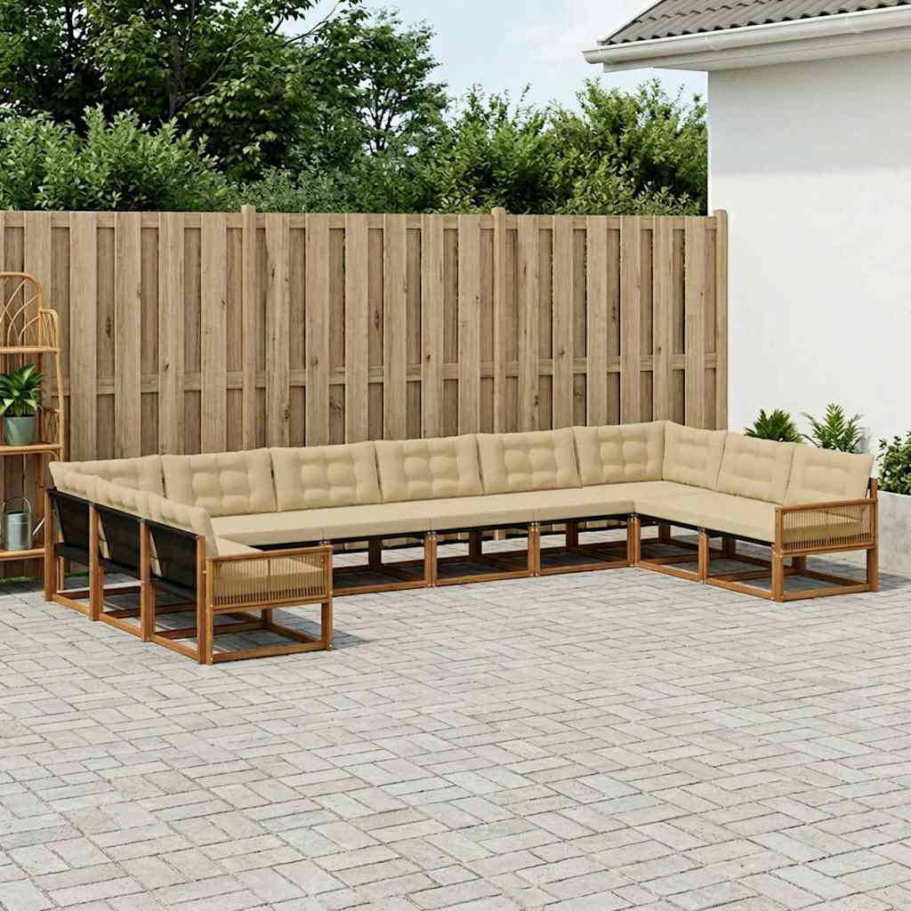 Outdoor-Sofagarnitur mit Kissen 10 pcs Natur und Beige
