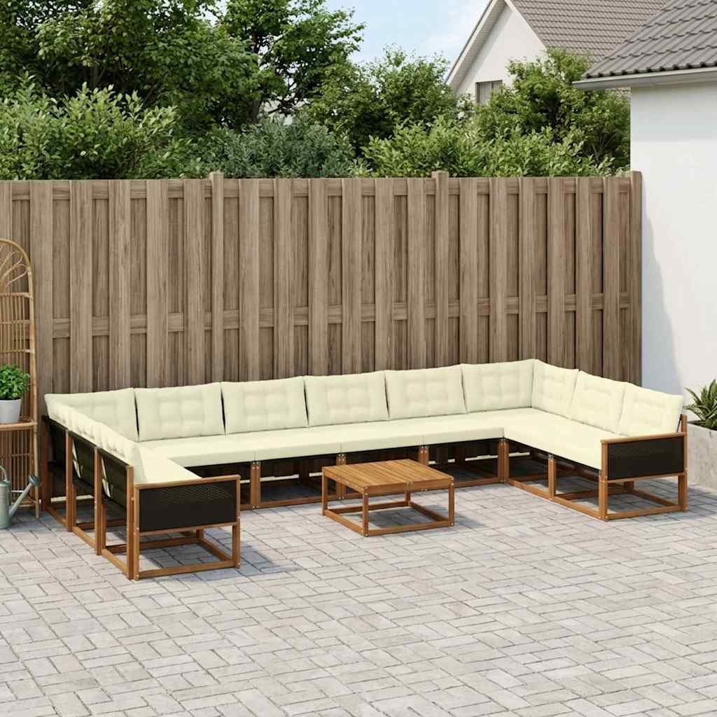Outdoor-Sofagarnitur mit Kissen 11 pcs Natur und Creme