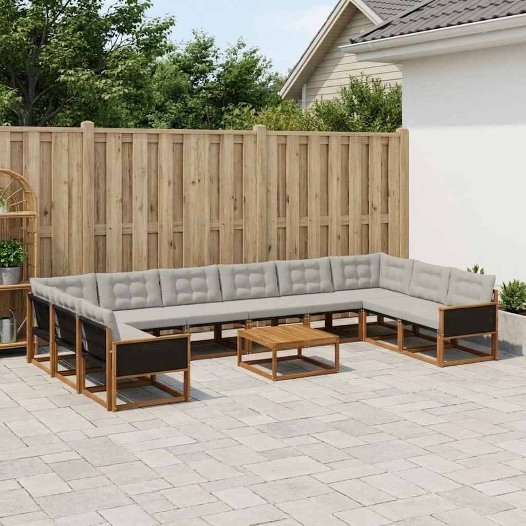 Outdoor-Sofagarnitur mit Kissen 11 pcs Natürlich und Hellgrau