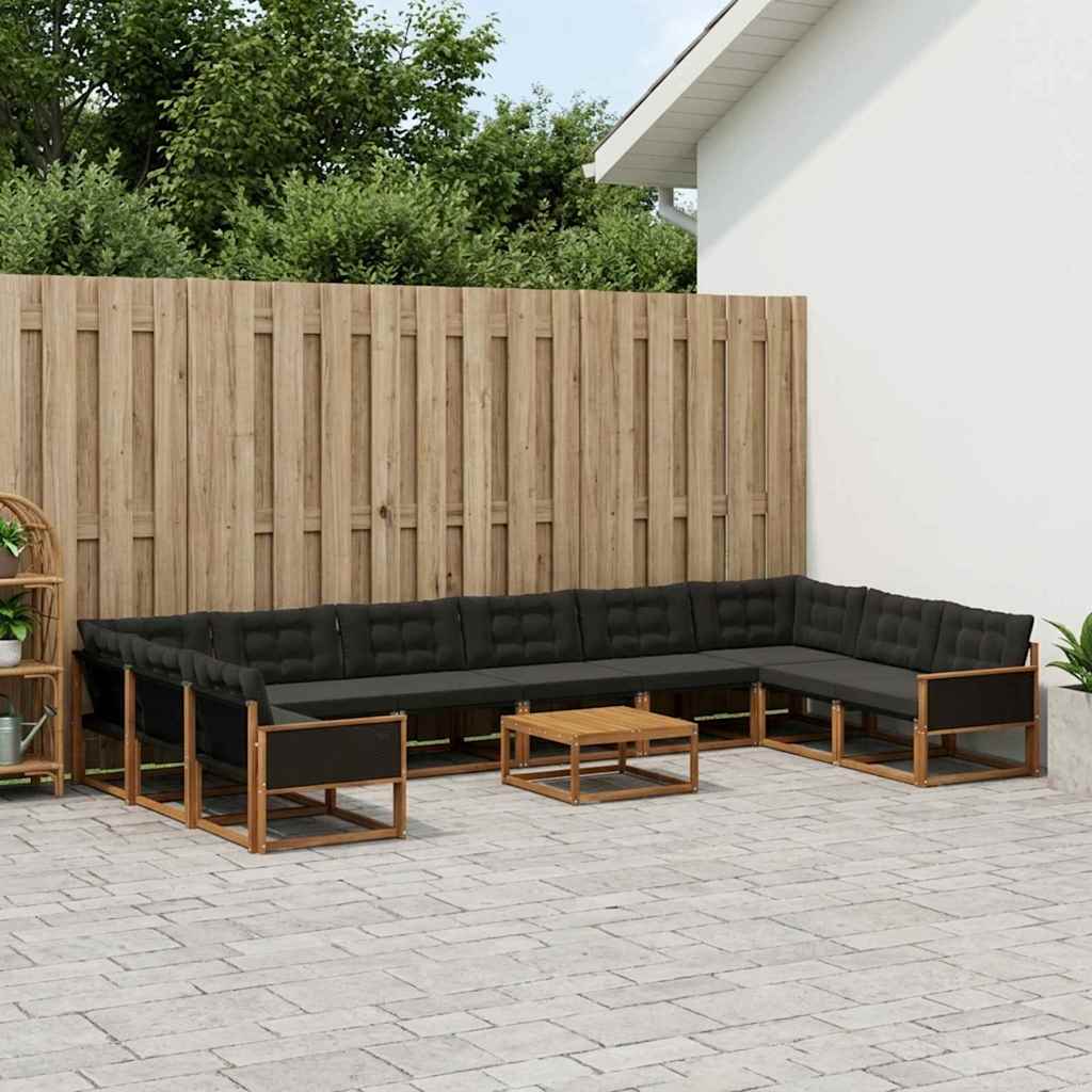 Outdoor-Sofagarnitur mit Kissen 11 pcs Natürlich und Schwarz