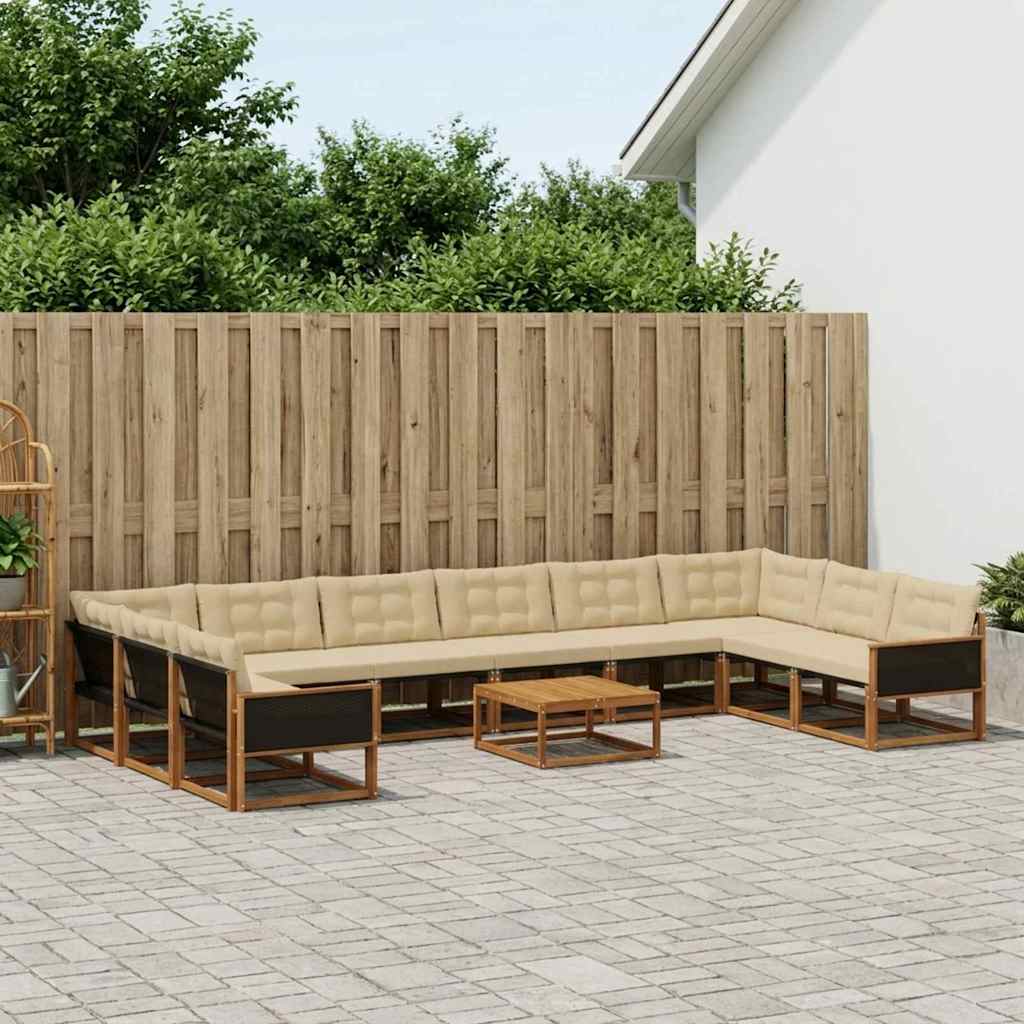 Outdoor-Sofagarnitur mit Kissen 11 pcs Natur und Beige
