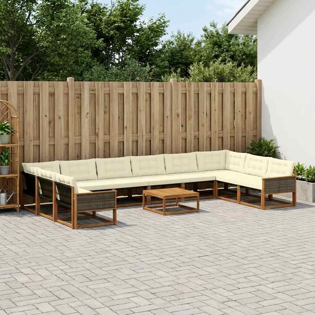 Outdoor-Sofagarnitur mit Kissen 11 pcs Natur und Creme