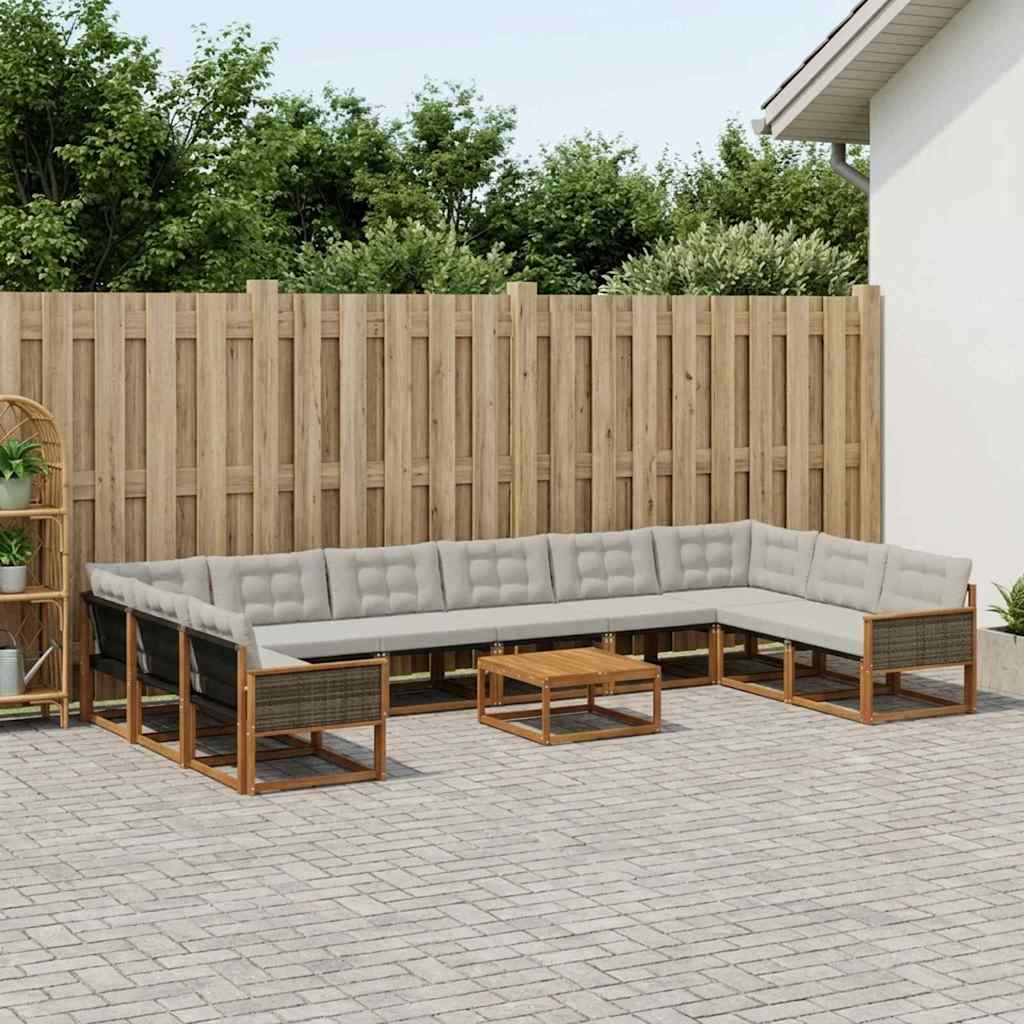 Outdoor-Sofagarnitur mit Kissen 11 pcs Natürlich und Hellgrau