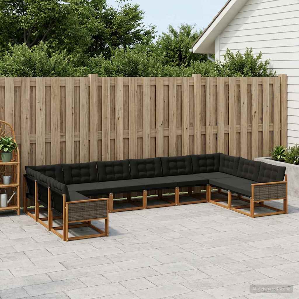 Outdoor-Sofagarnitur mit Kissen 11 pcs Natürlich und Schwarz