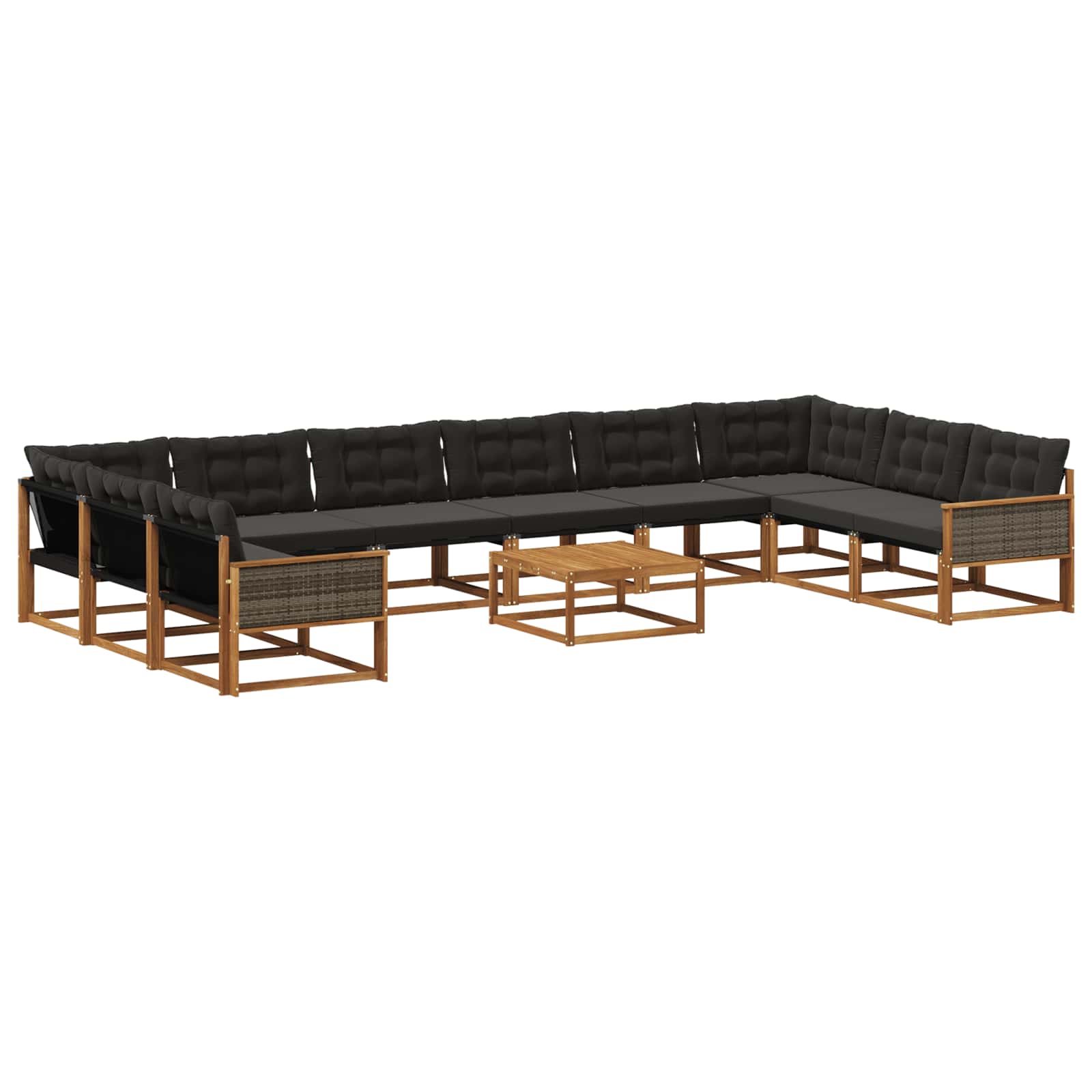 Outdoor-Sofagarnitur mit Kissen 11 pcs Natürlich und Schwarz