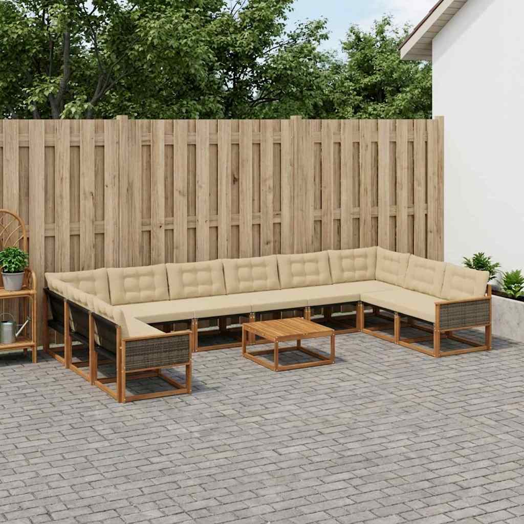 Outdoor-Sofagarnitur mit Kissen 11 pcs Natur und Beige