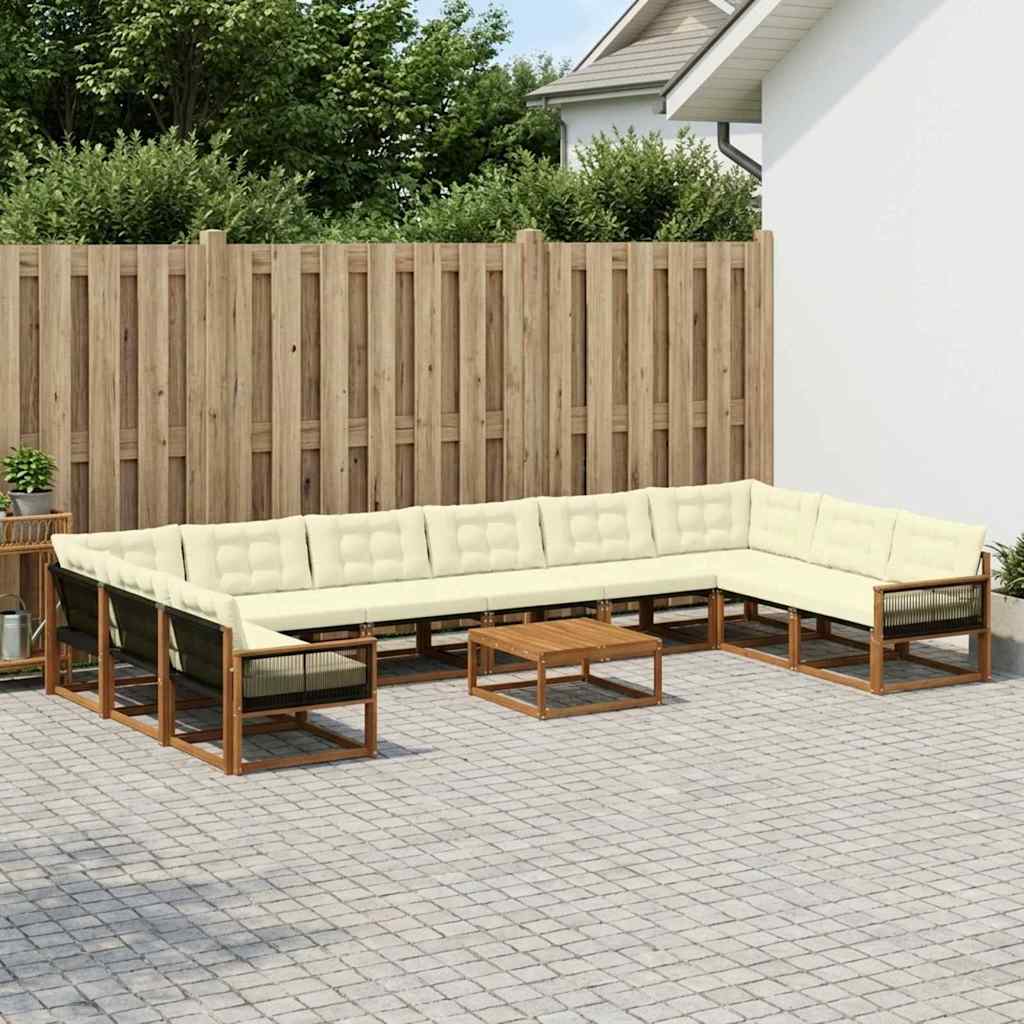Outdoor-Sofagarnitur mit Kissen 11 pcs Natur und Creme