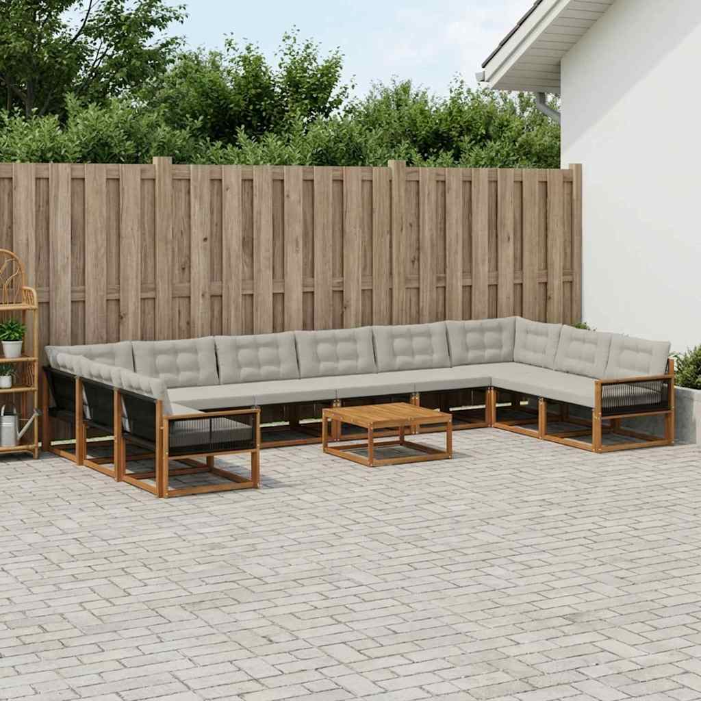 Outdoor-Sofagarnitur mit Kissen 11 pcs Natürlich und Hellgrau