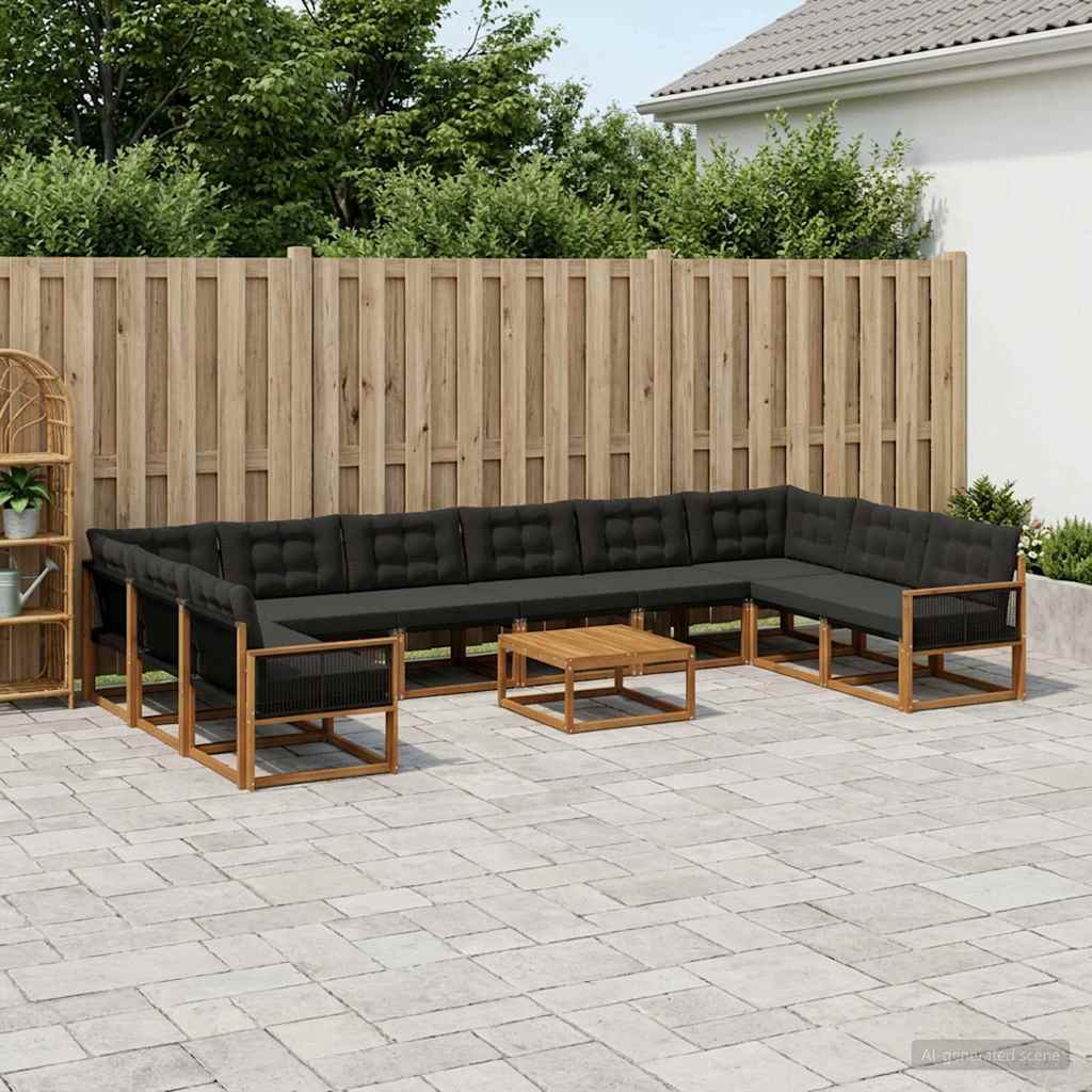 Outdoor-Sofagarnitur mit Kissen 11 pcs Natürlich und Schwarz