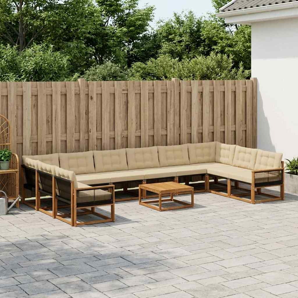 Outdoor-Sofagarnitur mit Kissen 11 pcs Natur und Beige