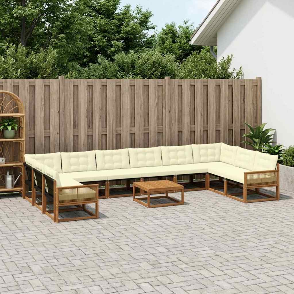 Outdoor-Sofagarnitur mit Kissen 11 pcs Natur und Creme