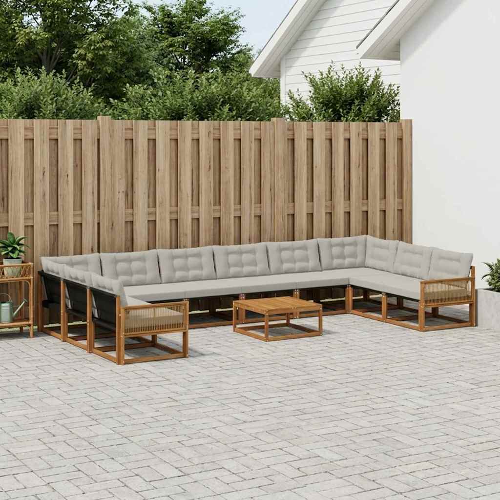 Outdoor-Sofagarnitur mit Kissen 11 pcs Natürlich und Hellgrau