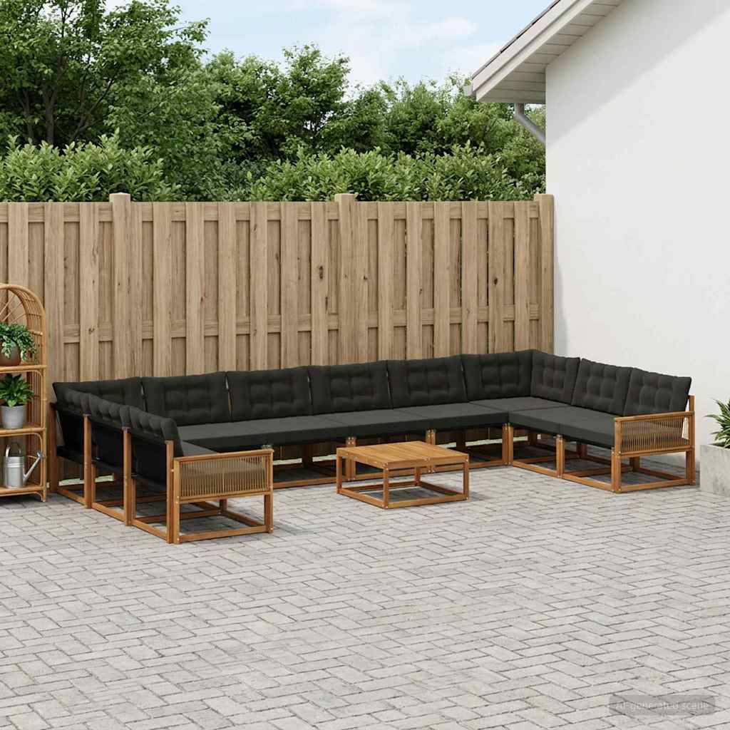 Outdoor-Sofagarnitur mit Kissen 11 pcs Natürlich und Schwarz