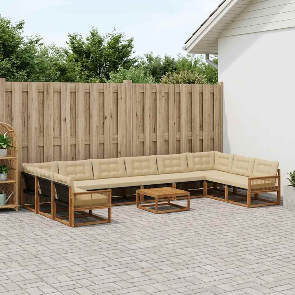 Outdoor-Sofagarnitur mit Kissen 11 pcs Natur und Beige