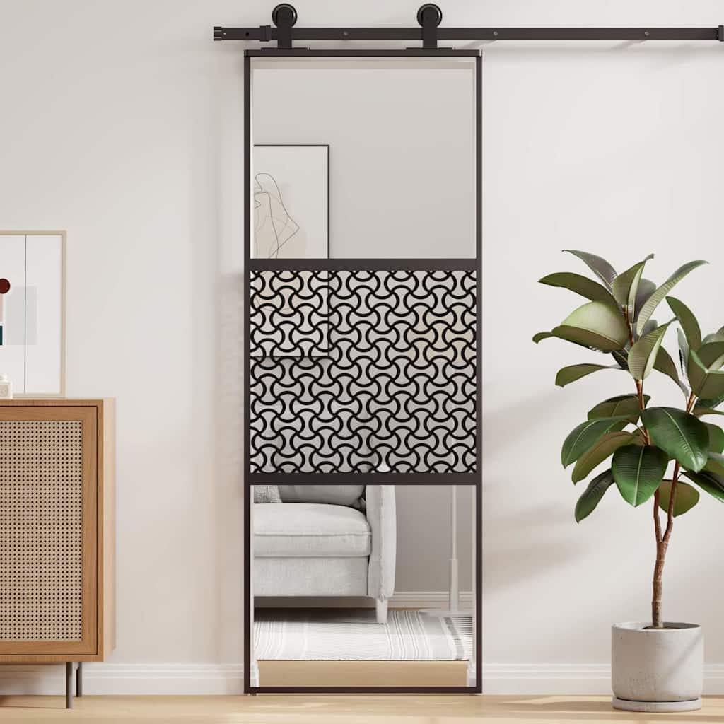 Glastür Schwarz 76 x 2 x 205 cm Aluminium