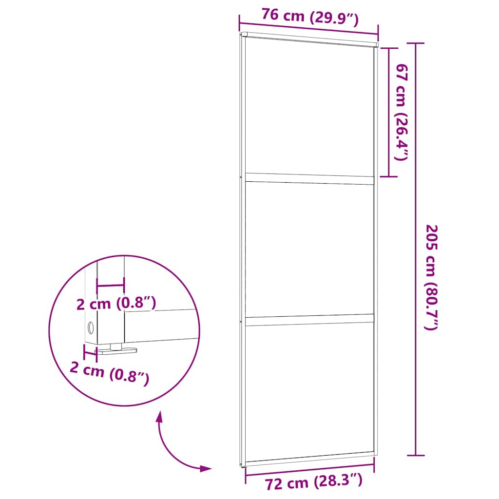 Glastür Schwarz 76 x 2 x 205 cm Aluminium