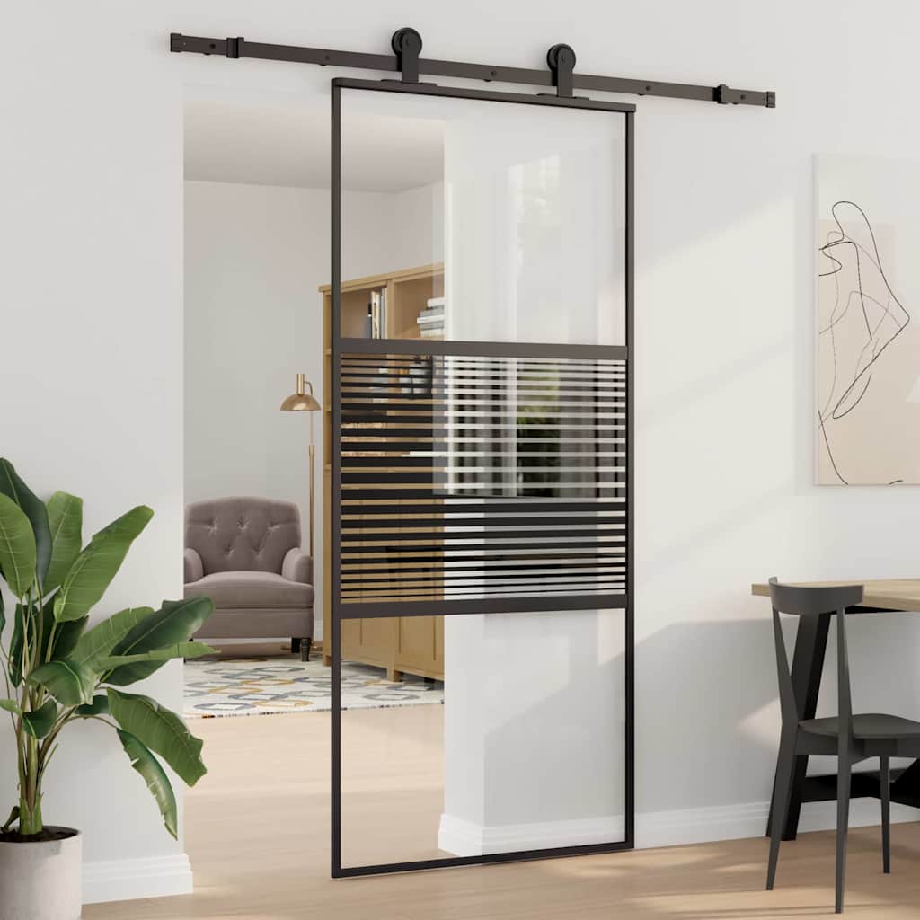 Glastür Gestreift Schwarz 90 x 2 x 205 cm Aluminium