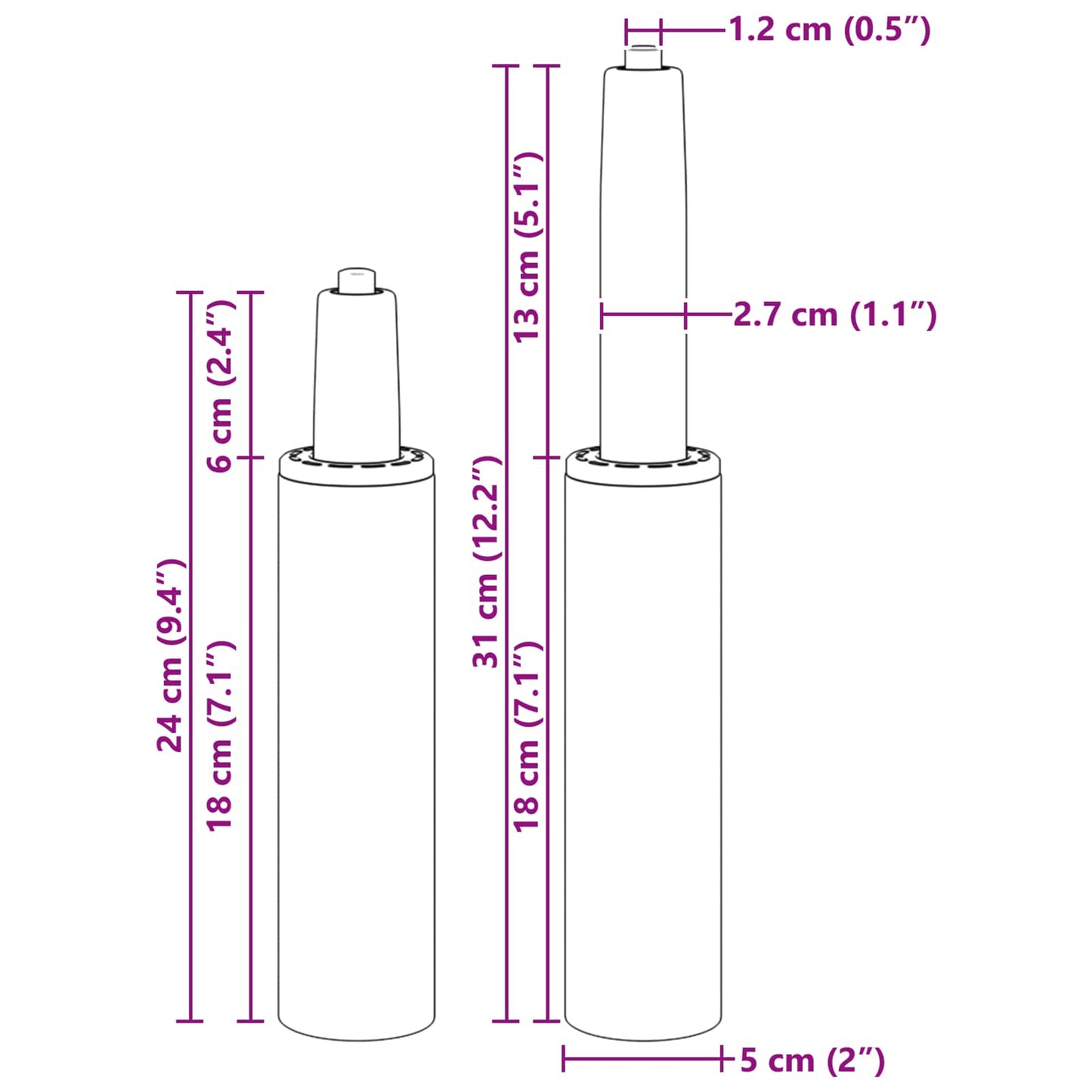 Bürostuhl Gaszylinder Schwarz 239-309 mm Eisen
