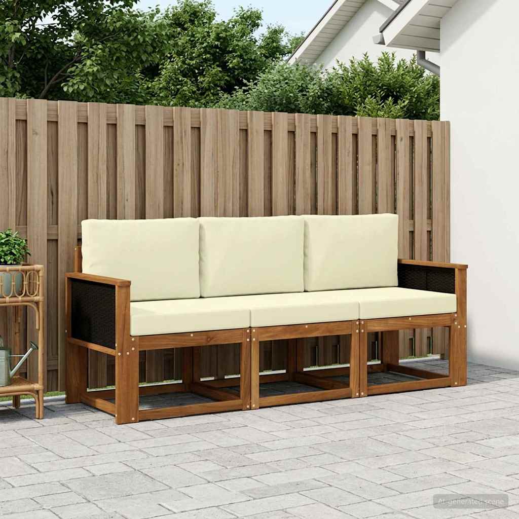 Outdoor-Sofagarnitur mit Kissen 3 pcs Natur und Creme