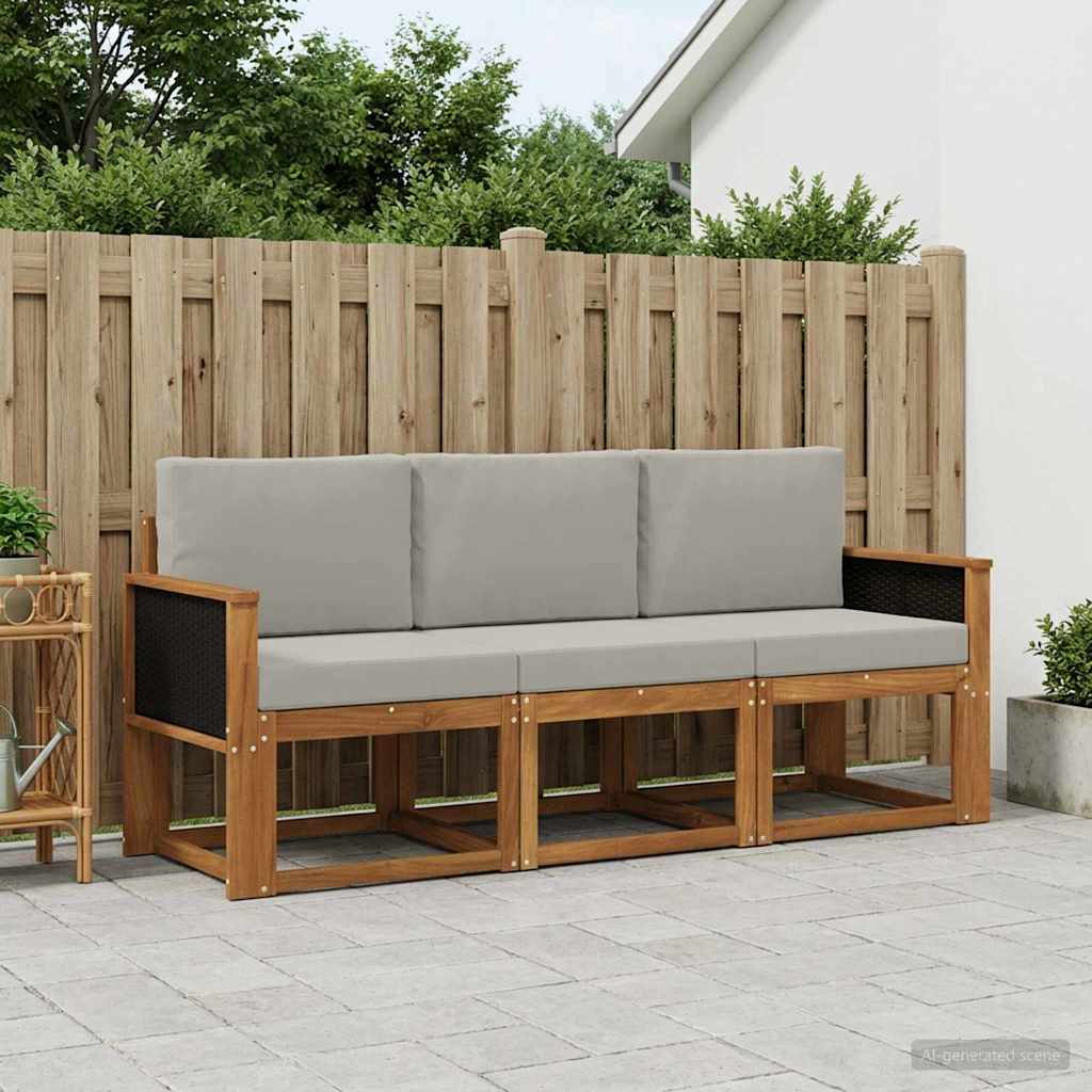 Outdoor-Sofagarnitur mit Kissen 3 pcs Natürlich und Hellgrau
