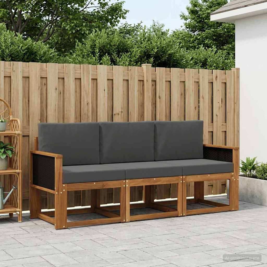 Outdoor-Sofagarnitur 3 stk. Natur und Anthrazit