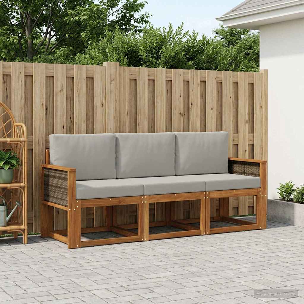 Outdoor-Sofagarnitur mit Kissen 3 pcs Natürlich und Hellgrau