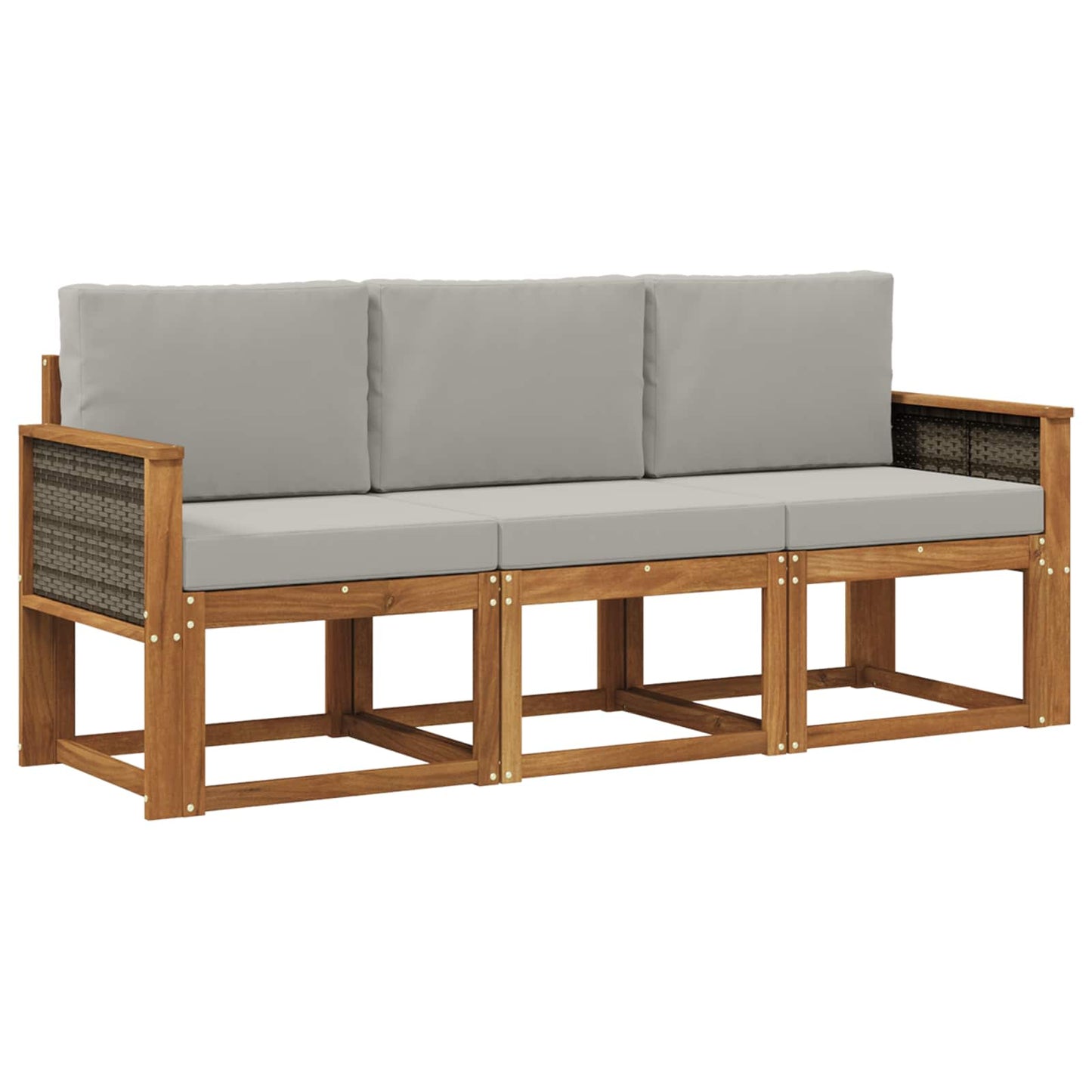 Outdoor-Sofagarnitur mit Kissen 3 pcs Natürlich und Hellgrau