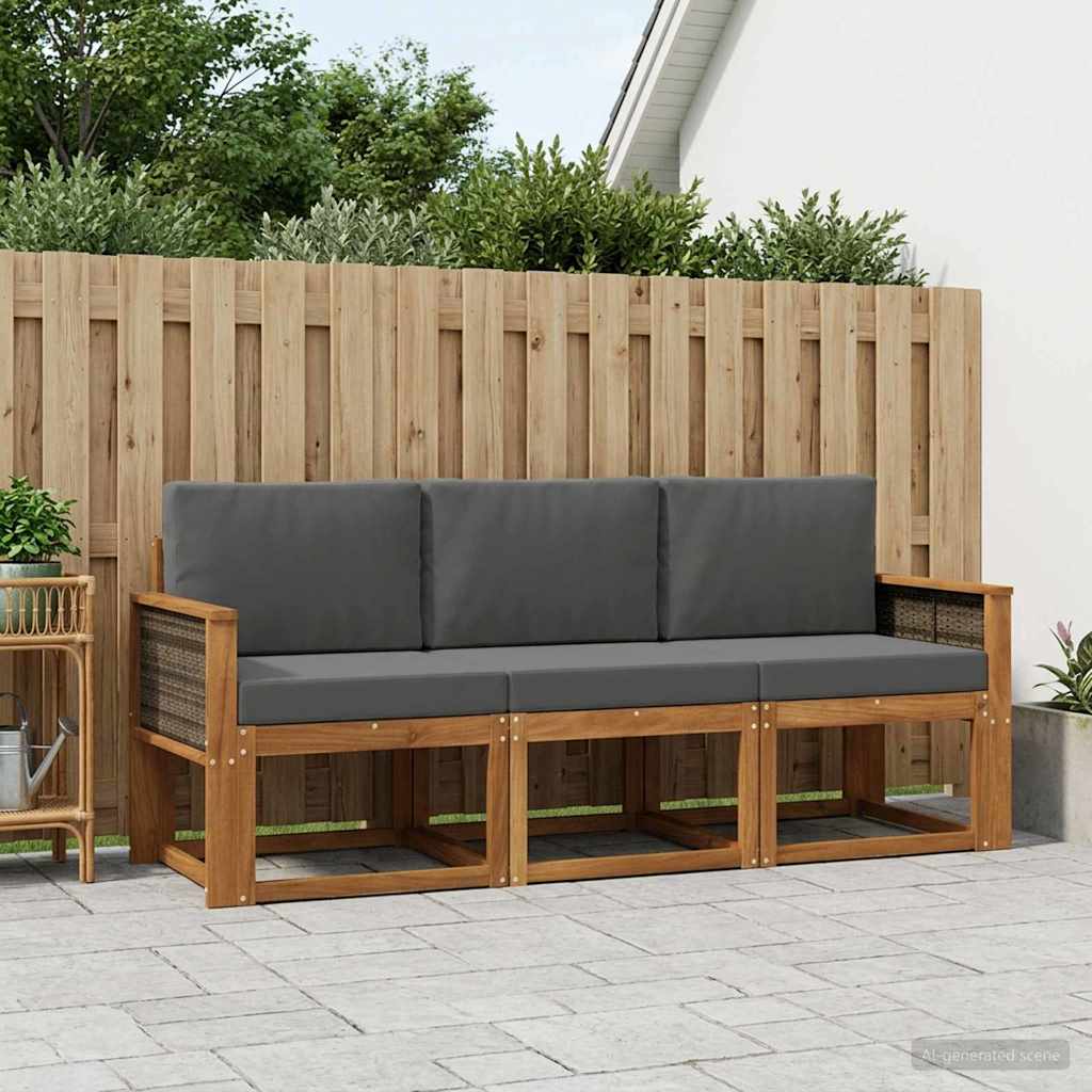 Outdoor-Sofagarnitur 3 stk. Natur und Anthrazit