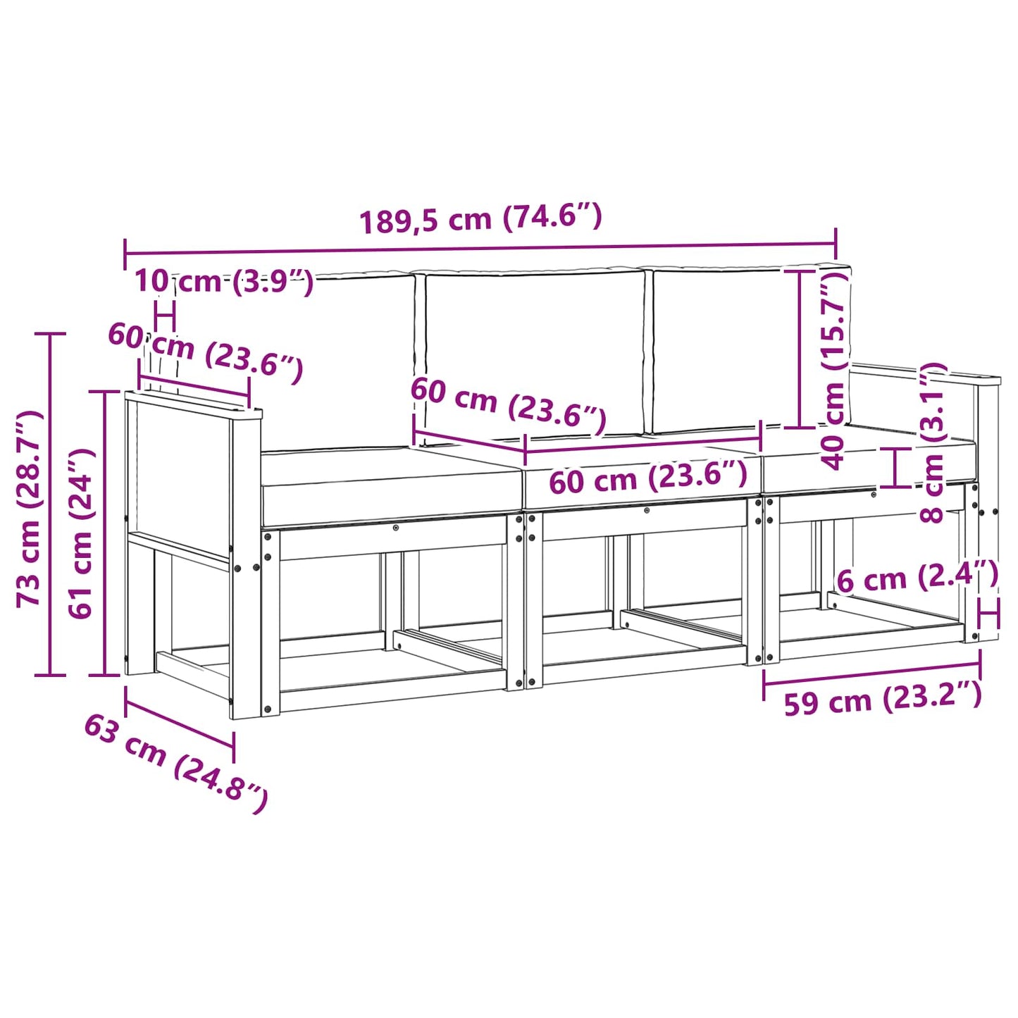 Outdoor-Sofagarnitur 3 stk. Natur und Anthrazit