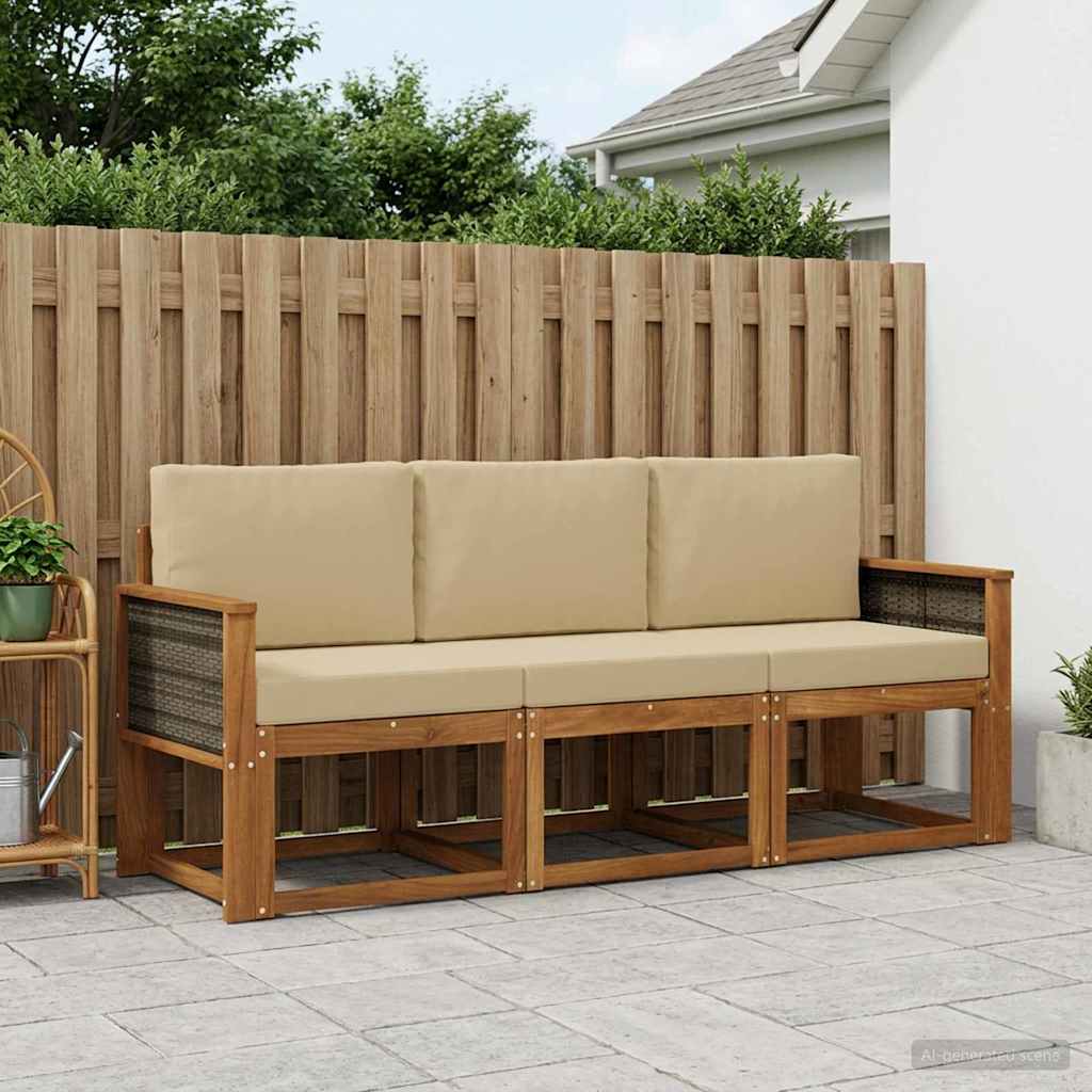 Outdoor-Sofagarnitur 3 stk. Natur