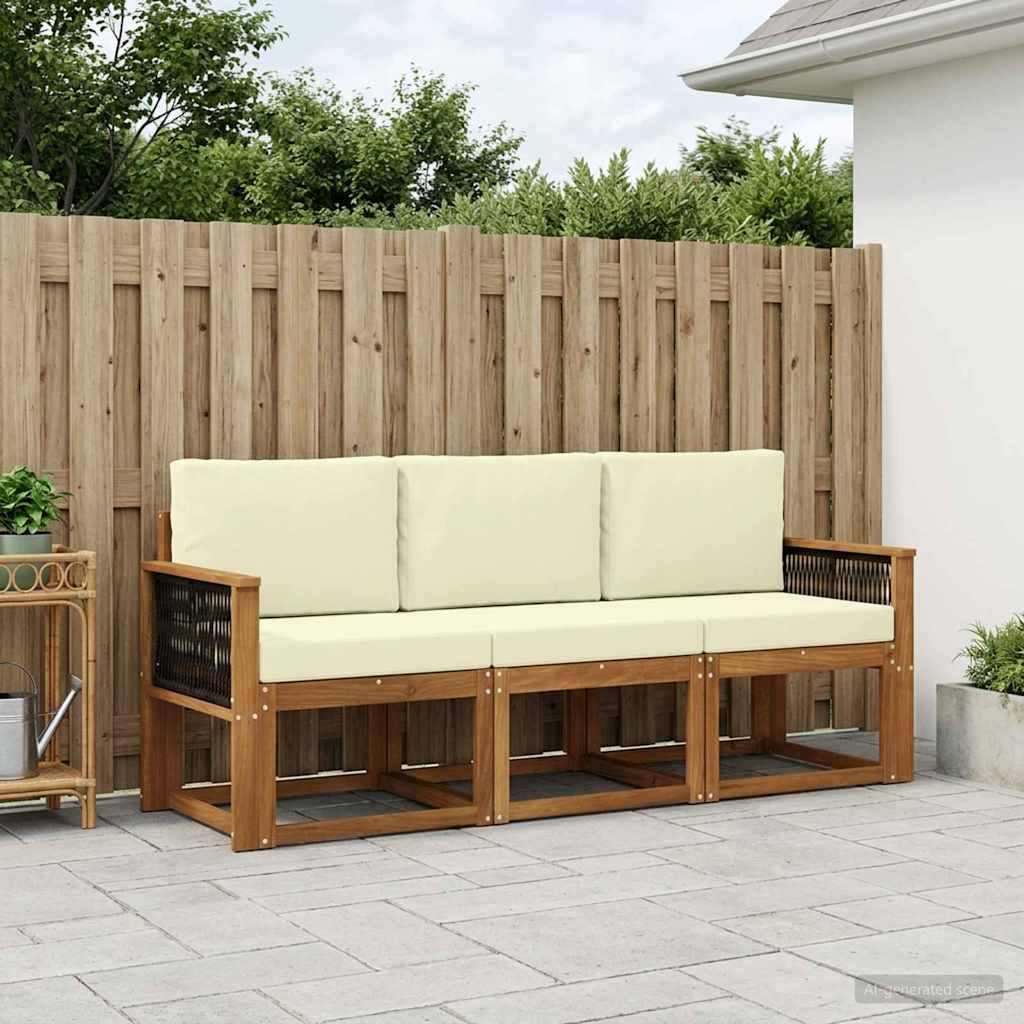 Outdoor-Sofagarnitur mit Kissen 3 pcs Natur und Creme