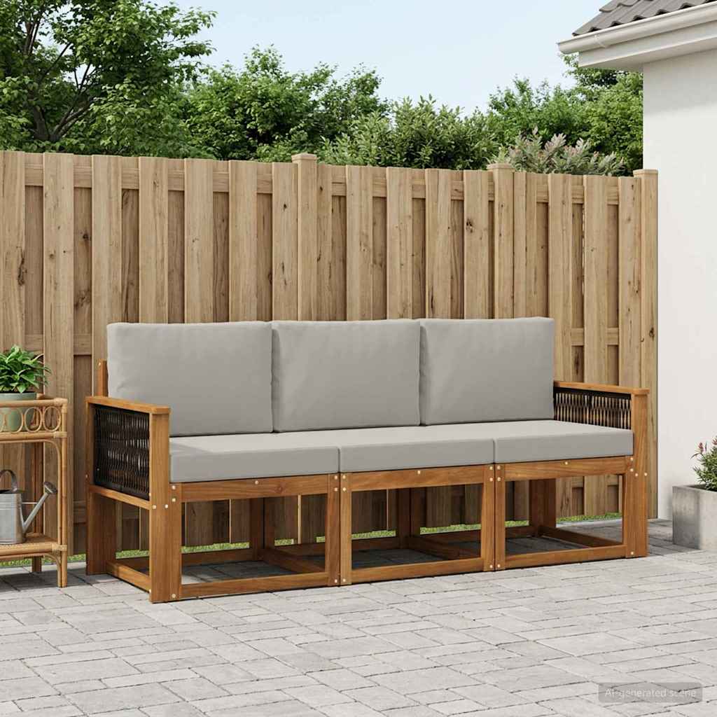 Outdoor-Sofagarnitur mit Kissen 3 pcs Natürlich und Hellgrau