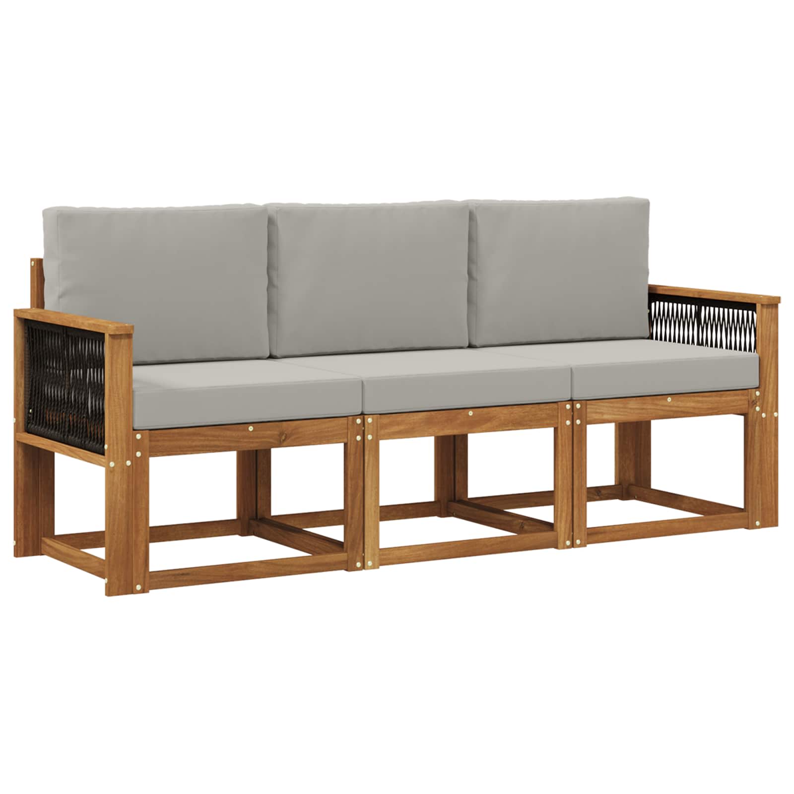 Outdoor-Sofagarnitur mit Kissen 3 pcs Natürlich und Hellgrau