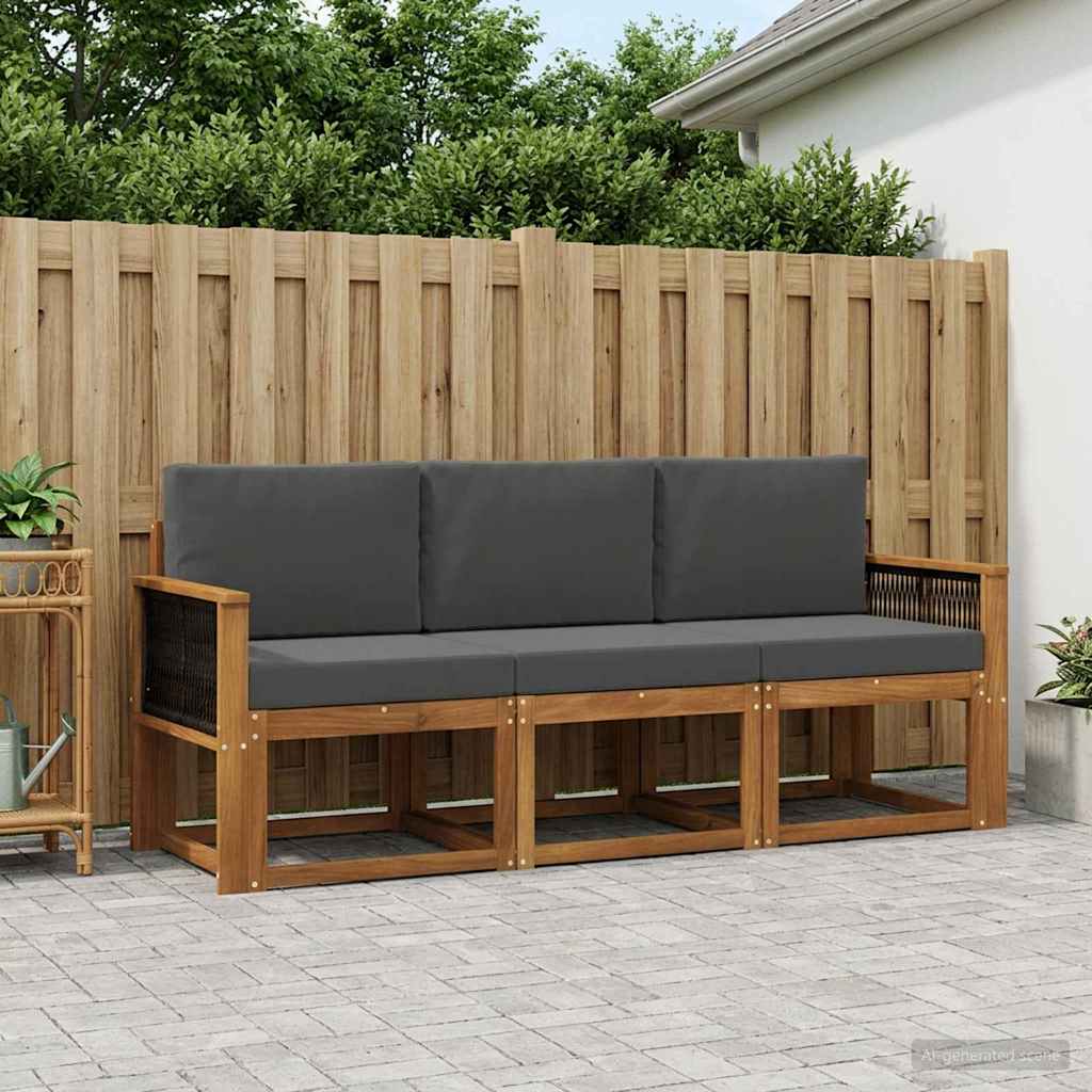 Outdoor-Sofagarnitur mit Kissen 3 pcs Natur und Anthrazit