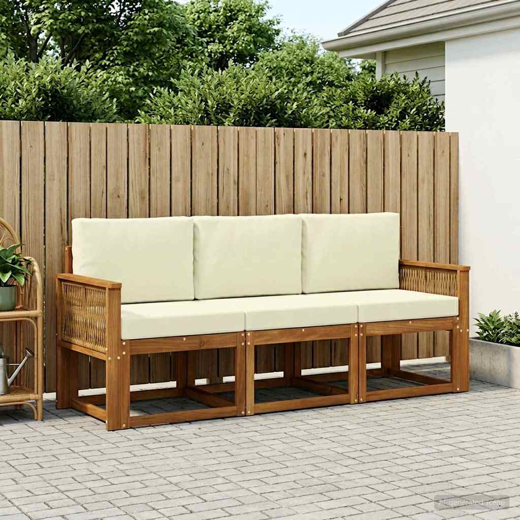 Outdoor-Sofagarnitur 3 stk. Natur und Creme Polyester