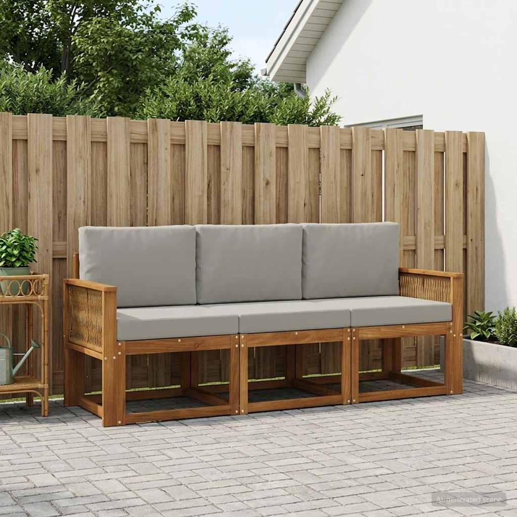 Outdoor-Sofagarnitur 3 pcs Natürlich und Hellgrau Polyester