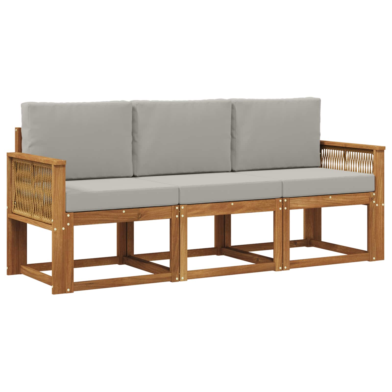 Outdoor-Sofagarnitur 3 pcs Natürlich und Hellgrau Polyester