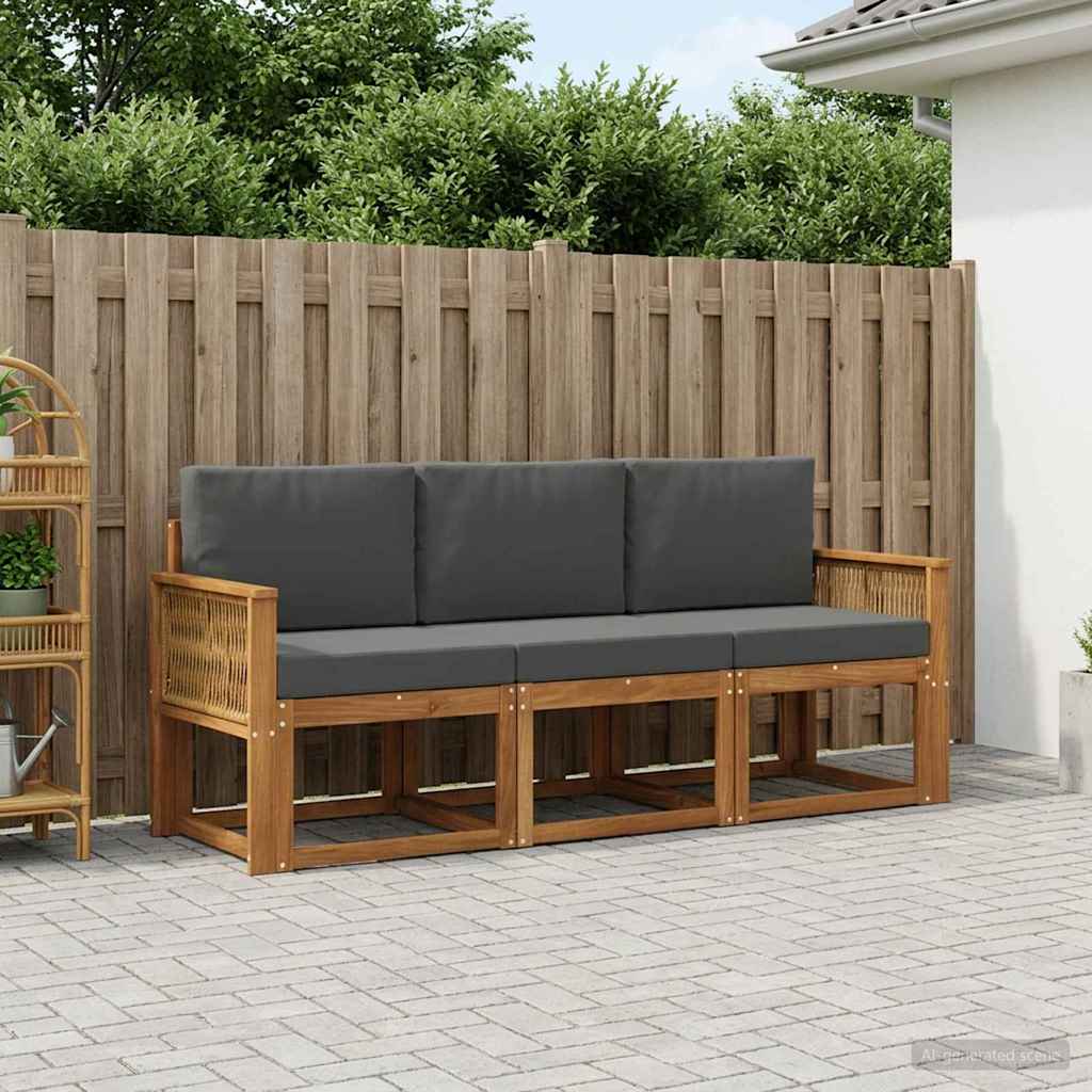 Outdoor-Sofagarnitur 3 stk. Natur und Anthrazit Polyester