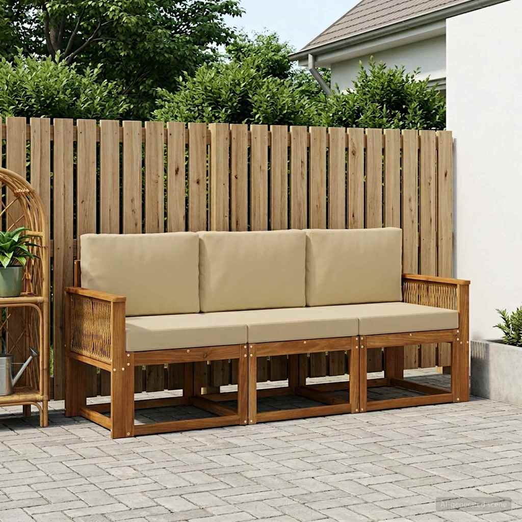 Outdoor-Sofagarnitur 3 stk. Natur und Beige Polyester