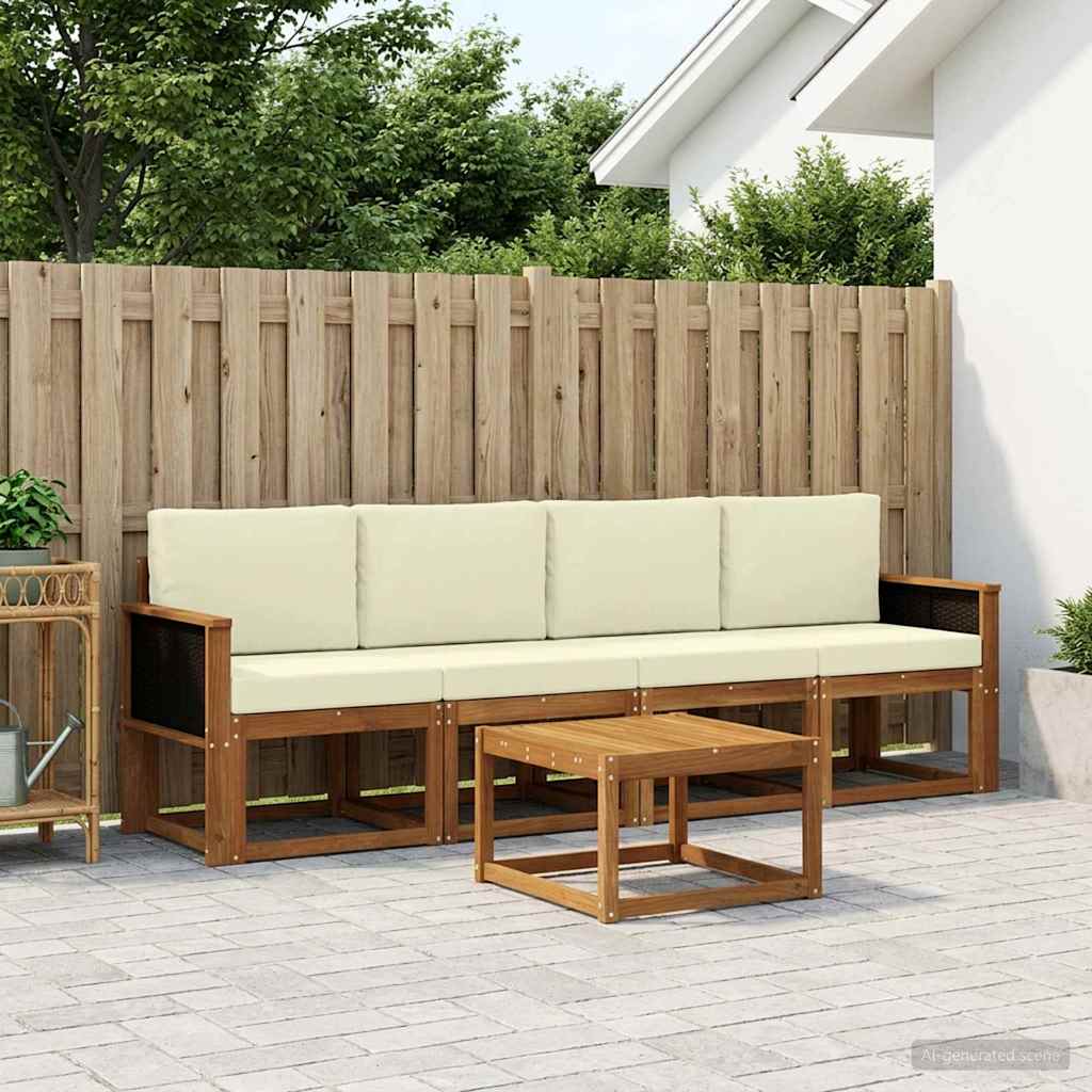 Outdoor-Sofagarnitur mit Kissen 4 pcs Natur und Creme